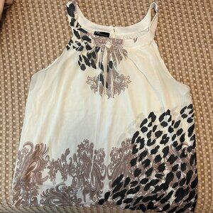 AGB XL Sleeveless Top, White with leopard and scroll pattern